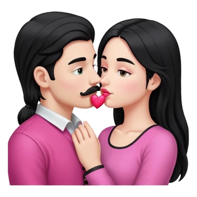 White boy with black mustache kissing white girl with long black hair in pink clothes sticker