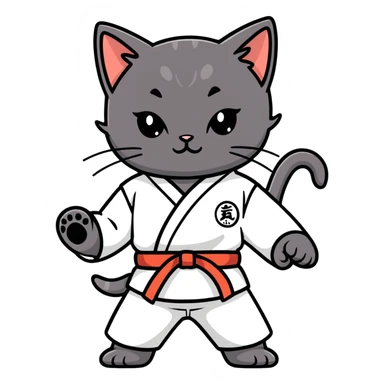 Black kitten in karate gear sticker