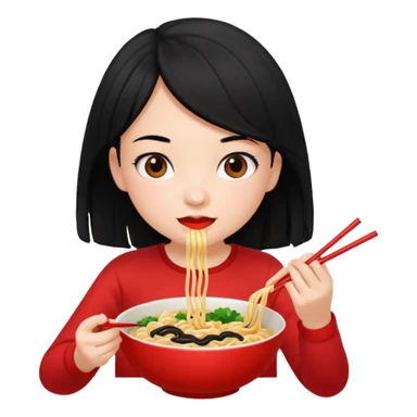 girl with black hair in 收人头、 eating noodles sticker