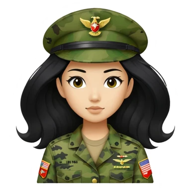 Asian girl with long black hair in the U.S. Marine Corps in green cammies sticker