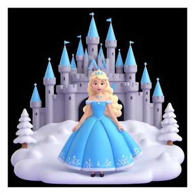 girls in a  snow princess dress, snow castle background sticker