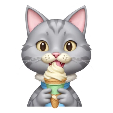 cute gray cat portrait, head and shoulders only, licking an ice cream cone, funny happy expression, 3D cartoon, mobile game icon style, clean background, no text, no watermark
 sticker
