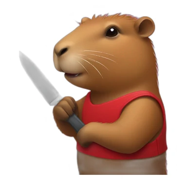 capybara holding a toy knife with red paint on it sticker