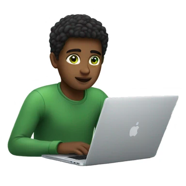 22 years boy having green eyes working on apple  laptop sticker