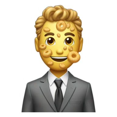 cereal mascot wearing a nice suit with a bowl of cereal for a head sticker