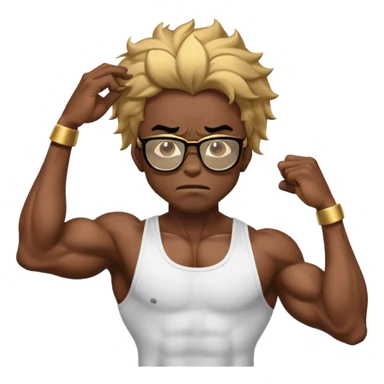 black skinny bodybuilder with gold glasses frustrated pulling hair sticker