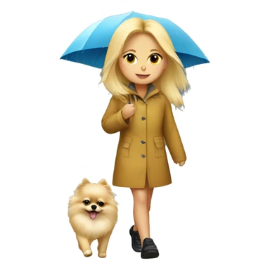 Blonde girl walking pomeranian under the rain sticker