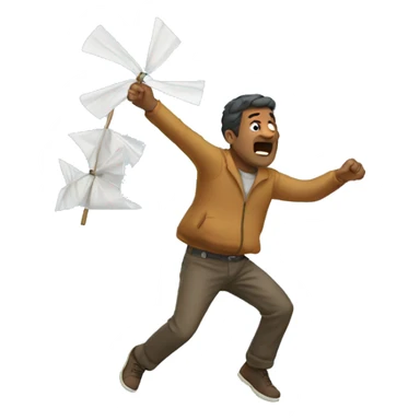 man trying to catch wind sticker