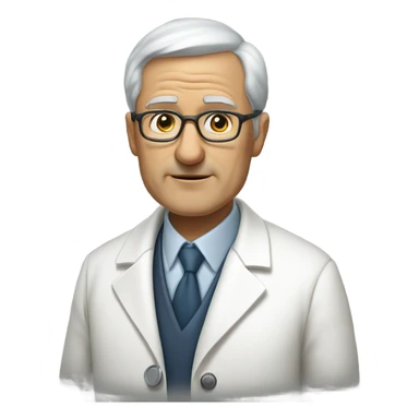 "An older man with thin, neatly combed gray hair, a sharp nose, and a cold, analytical look. He wears a pristine white coat, thin glasses, and carries a stethoscope." sticker
