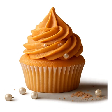 Change the icing to pumpkin color (orange, creamy and slightly glossy), keep the realistic cupcake and accessories, photorealistic style, transparent background. sticker