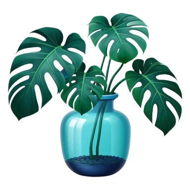 Aesthetic monstera flower in deep bottle green color in a beautiful blue pot sticker