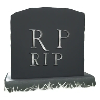 a black grave with the letters RIP on a silver  sticker