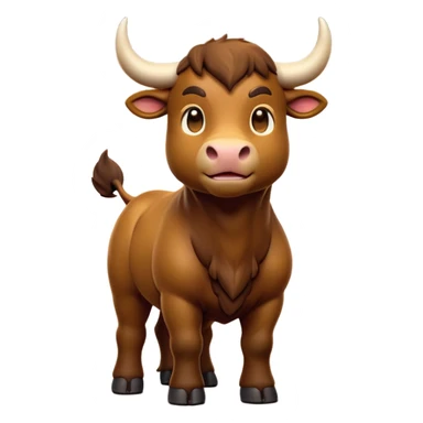 cinematic-[brown bull]-realistic-full-body-standing-emoji,-tail-flicking-lazily,-head-tilted-dramatically,-sleek-[brown]-fur,-simplified-yet-realistic-focused-features,-highly-detailed,-glowing-with-an-almost-sarcastic-glow sticker