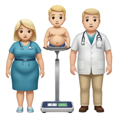 pessoa gorda em cima de balança e medico do lado sticker