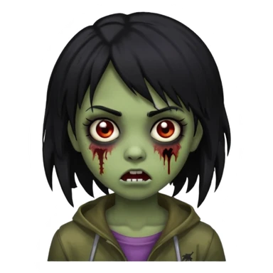 girl zombie black long hair shaggy dark emo creepy expression sticker
