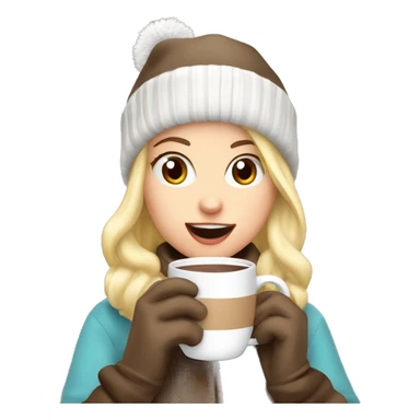 Blonde girl wirh gloves and beanie sipping her hot chocolate  sticker
