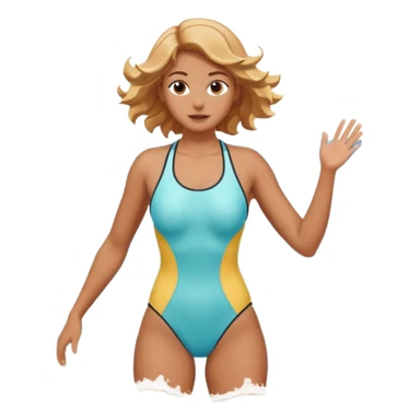 woman standing in the ocean with visible waves around her, medium shot showing upper body and surrounding water, waves clearly rising and splashing, dynamic sea motion, confident expression, 3D cartoon style, mobile game icon style, clean composition, no text, no watermark
  sticker