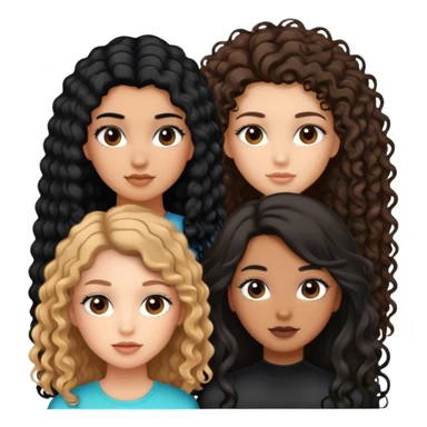 2 tan girls with black long curly hair and long lashes, 1 girl with long straight hair, 1 girl with short straight hair sticker