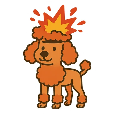 flat toon style poodle dog with exploding head sticker
