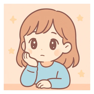 chica aburrida pensando, estilo anime suave, fondo pastel sticker