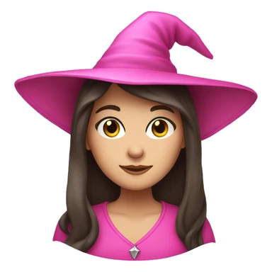 Brunette white girl wearing pink witch hat sticker