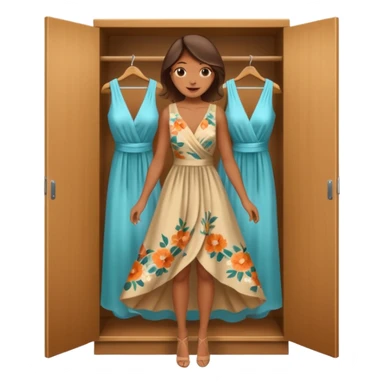 open wardrobe with woman dress hanging inside sticker