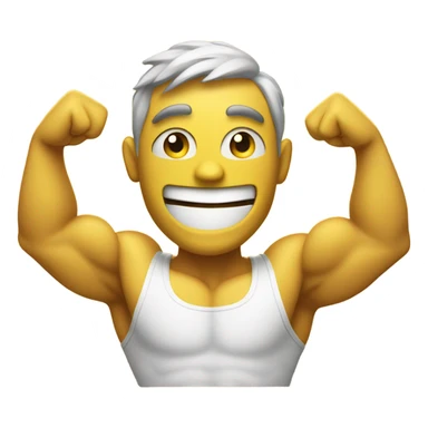 Smiling emoji with two flexing muscle arms sticker