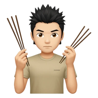 Make it a vietnamese male with spiky black hair holding only ONE pair of chopsticks, t-shirt sticker