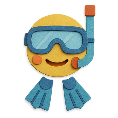 snorkel and flippers with layered paper effect on a white background in paper-craft style sticker