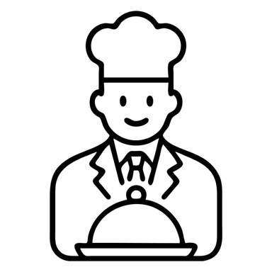 Chef wearing suit and tie with chef hat selling food sticker