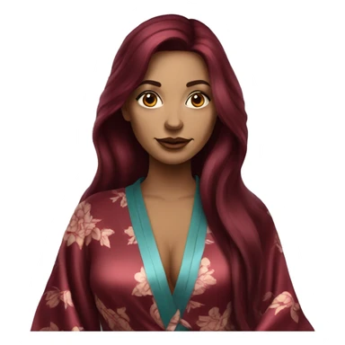 Beautiful tattooed burgundy long haired woman in silk robe sticker
