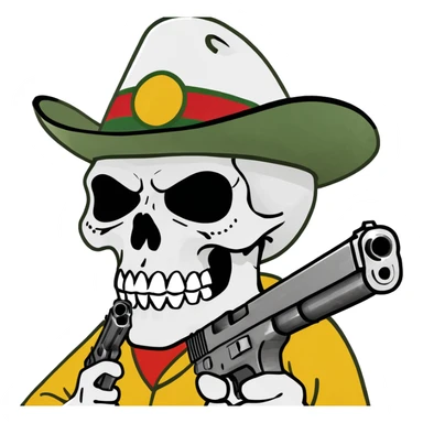 skull wearing mexican hat with a gun sticker