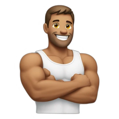 muscular man with plastered left arm smiling and showing thumbs up  sticker