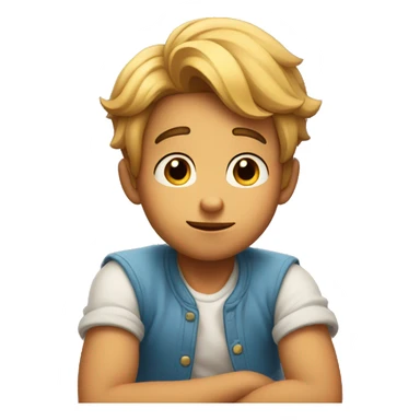 Disney boy sitting, with his hand on his chin  looking up with doubt sticker