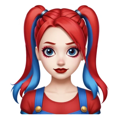 hair styled like Harley Quinn with red and blue pigtails sticker
