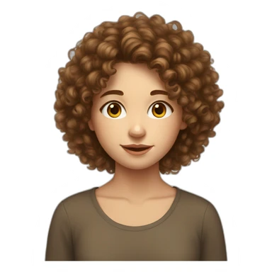 European teenage girl with brown fluffy curly hair draws a picture sticker