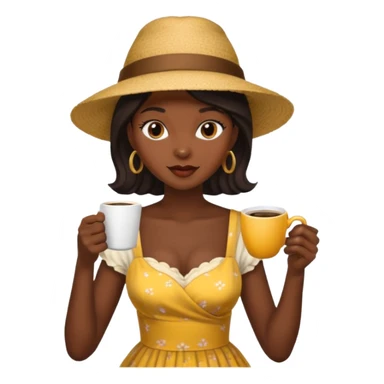 black woman drink coffe with hat dress  sticker