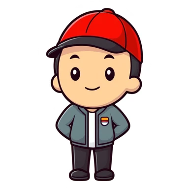 a man with a red hat, cartoonish sticker style sticker
