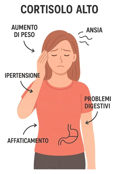 donna con Cortisolo alto con freccie che indicano. In italiano sticker