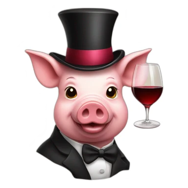 pig with a top hat and a glass of wine sticker