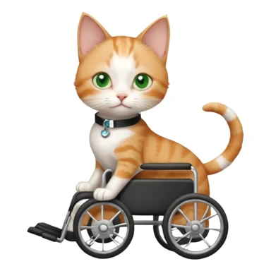 full body small short hair ginger and white cat with green eyes walking in a wheelchair for cats sticker