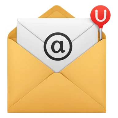 Emoji-style illustration of an envelope with a small info ‘i’ symbol on it, representing ‘Contact Us’. Bright, modern, minimal style sticker