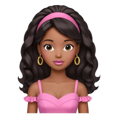 black barbie. half up half down hair, pink dress, super pretty sticker
