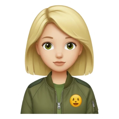 a blonde girl wearing a khaki green bomber jacket sticker