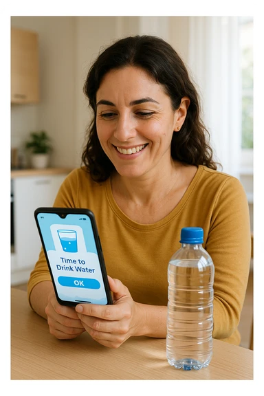 Donna che usa App per ricordarsi di bere, altrimenti non beve mai in italiano sticker