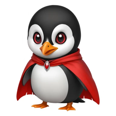 Vampire animal, penguin  in red collar cloak, red eye, fangs sticker