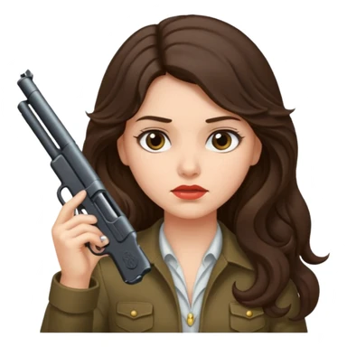 A brunette with long wavy hair girl who is about to kill herself with a littlr gun pointed at her temple sticker