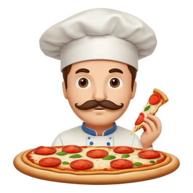 Italian pizza with chef hat and mustache sticker