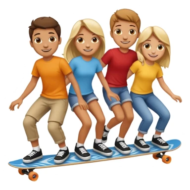 Four people on one long skateboard sticker
