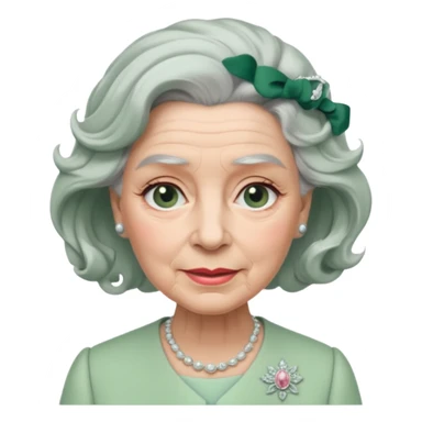 Queen Elizabeth with grey hair and waves in pastel green clothes sticker
